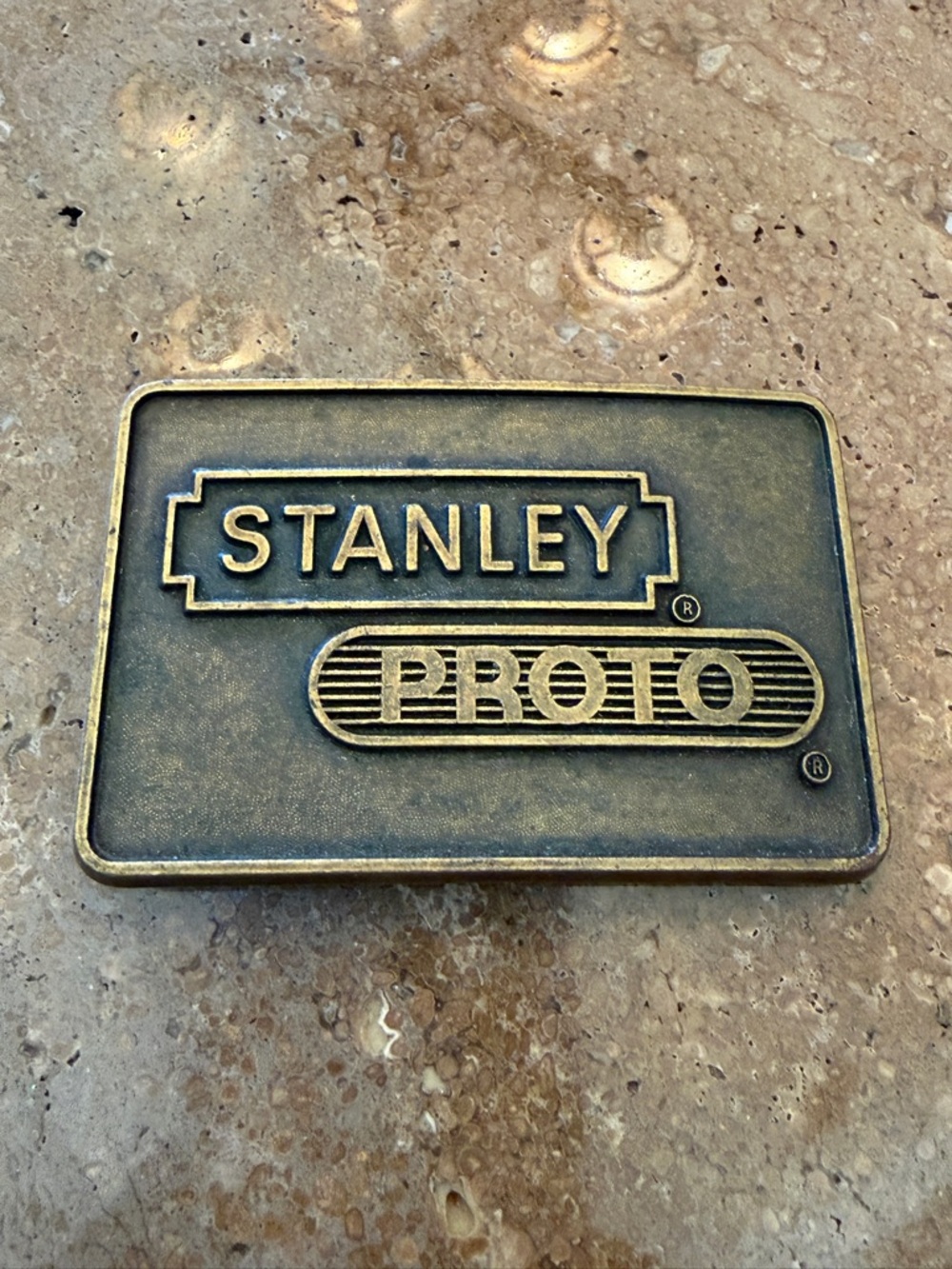 Vintage Brass Belt Buckle Rectangle, STANLEY PROTO Made In USA Western Cowboy